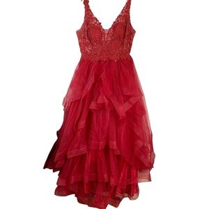 JULIET Maroon Sequined Lace Bodice w/ 5 Layer Tulle Skirt Prom Gown Sz 3X